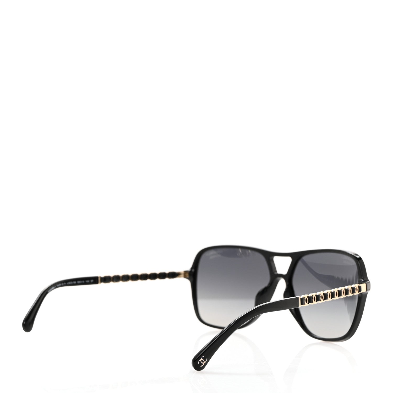 Chanel Metal Calfskin Polarized CC Chain Pilot Sunglasses 5439-Q-A Black 4 of 8