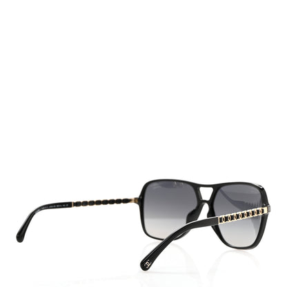 Chanel Metal Calfskin Polarized CC Chain Pilot Sunglasses 5439-Q-A Black 4 of 8