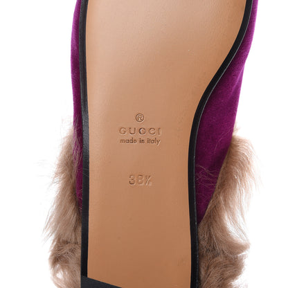 Gucci Velvet Fur Womens Princetown Slippers 38.5 Fucsia Violet Cyclamen Natural 7 of 8