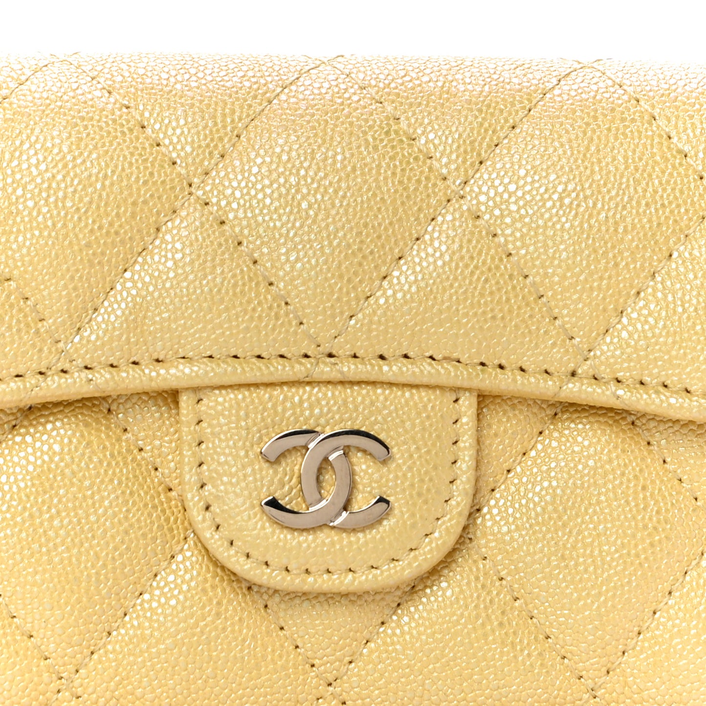Iridescent Caviar Quilted Flap Card Holder Yellow