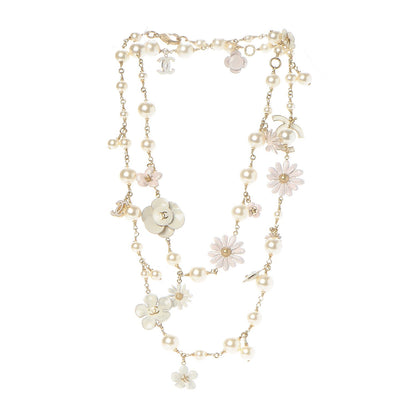 Chanel Pearl Enamel CC Camellia Necklace White Gold 3 of 6