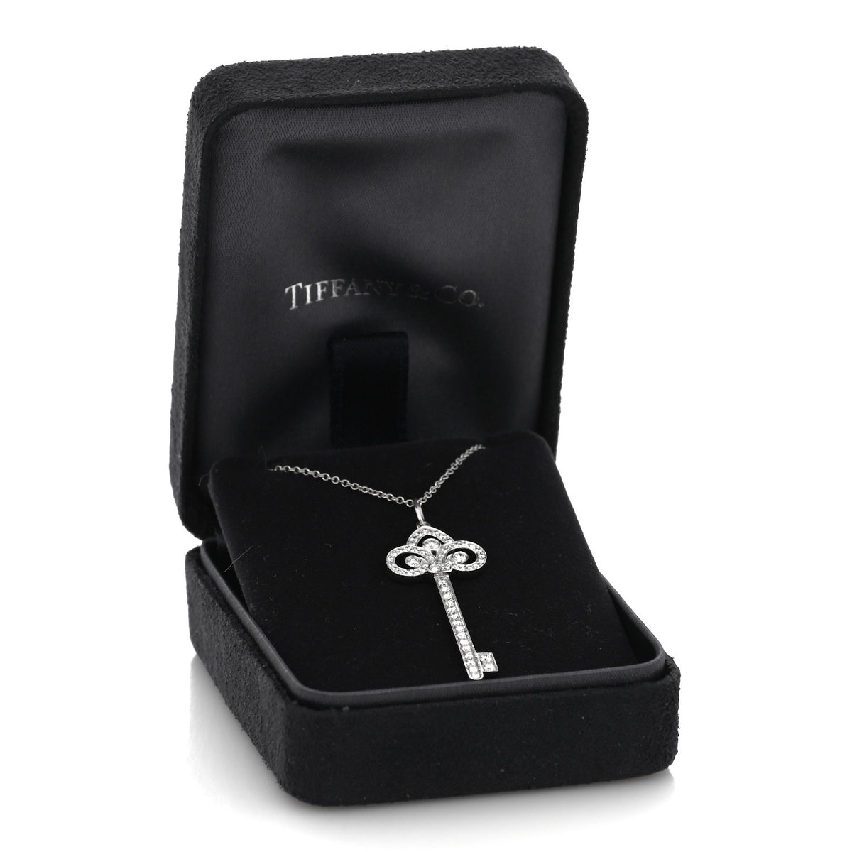 Tiffany Platinum Diamond .41ct Fleur De Lis Key Pendant Necklace 5 of 5