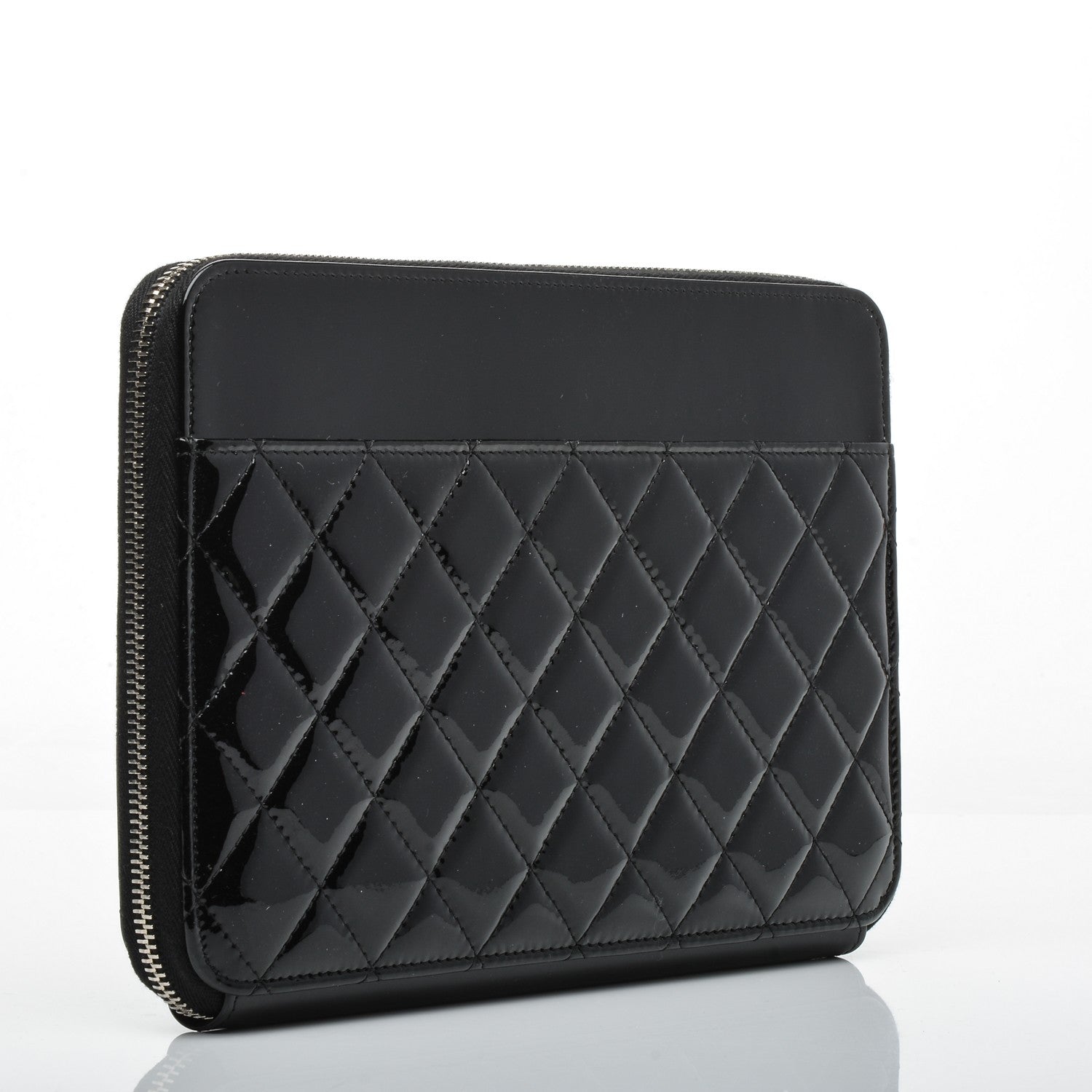 Chanel Patent Quilted Zipped Clutch Black 3 of 8
