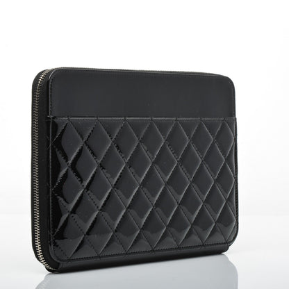 Chanel Patent Quilted Zipped Clutch Black 3 of 8