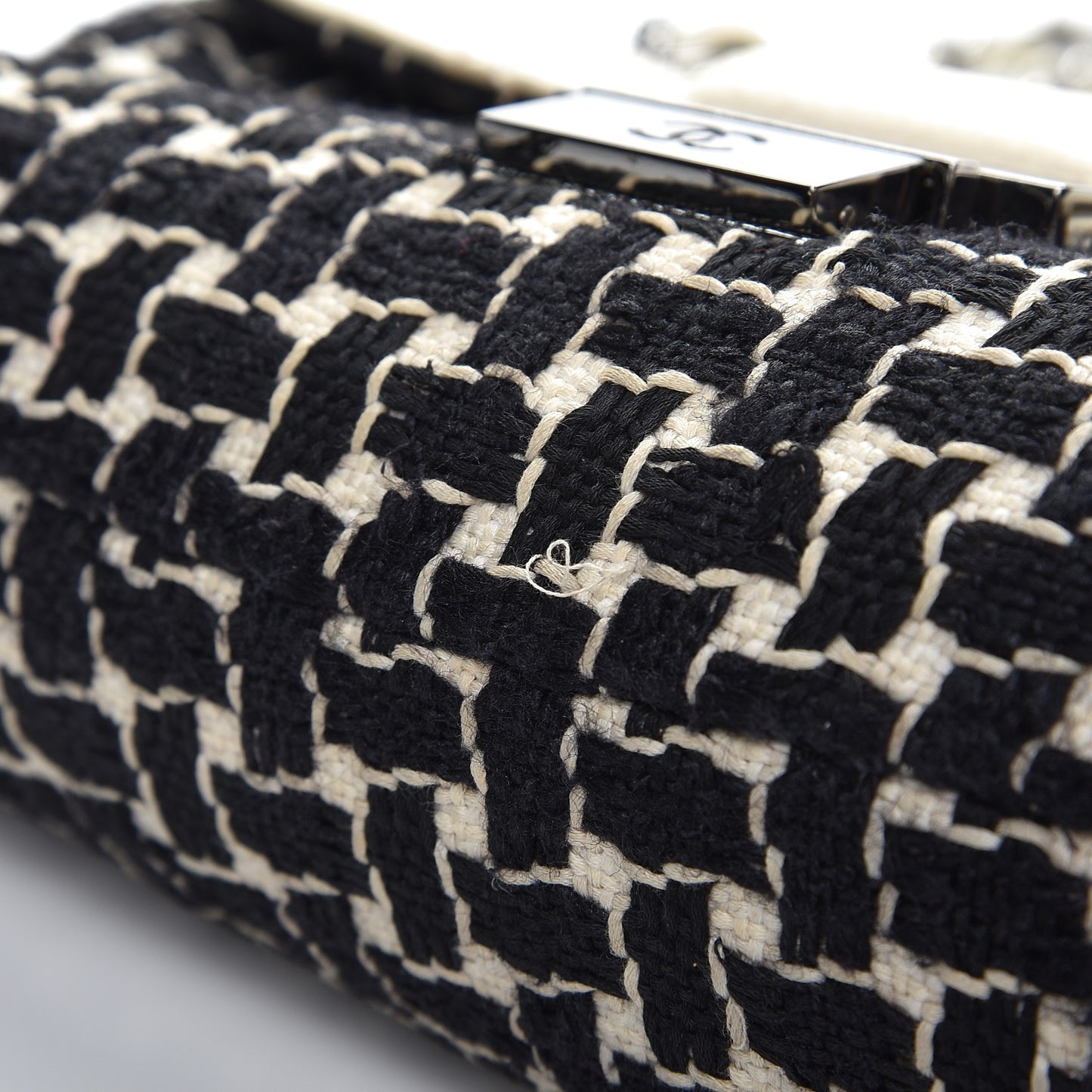 Tweed Calfskin Woven Single Flap Black Beige