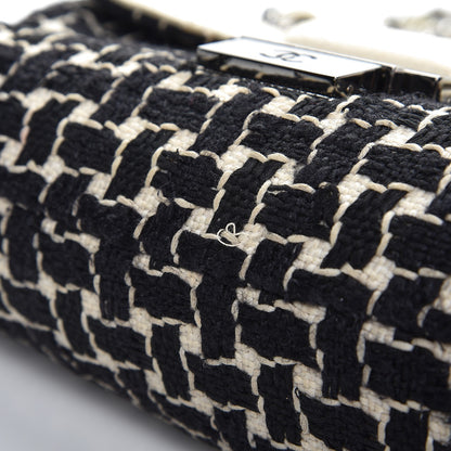 Chanel Tweed Calfskin Woven Single Flap Black Beige 12 of 12