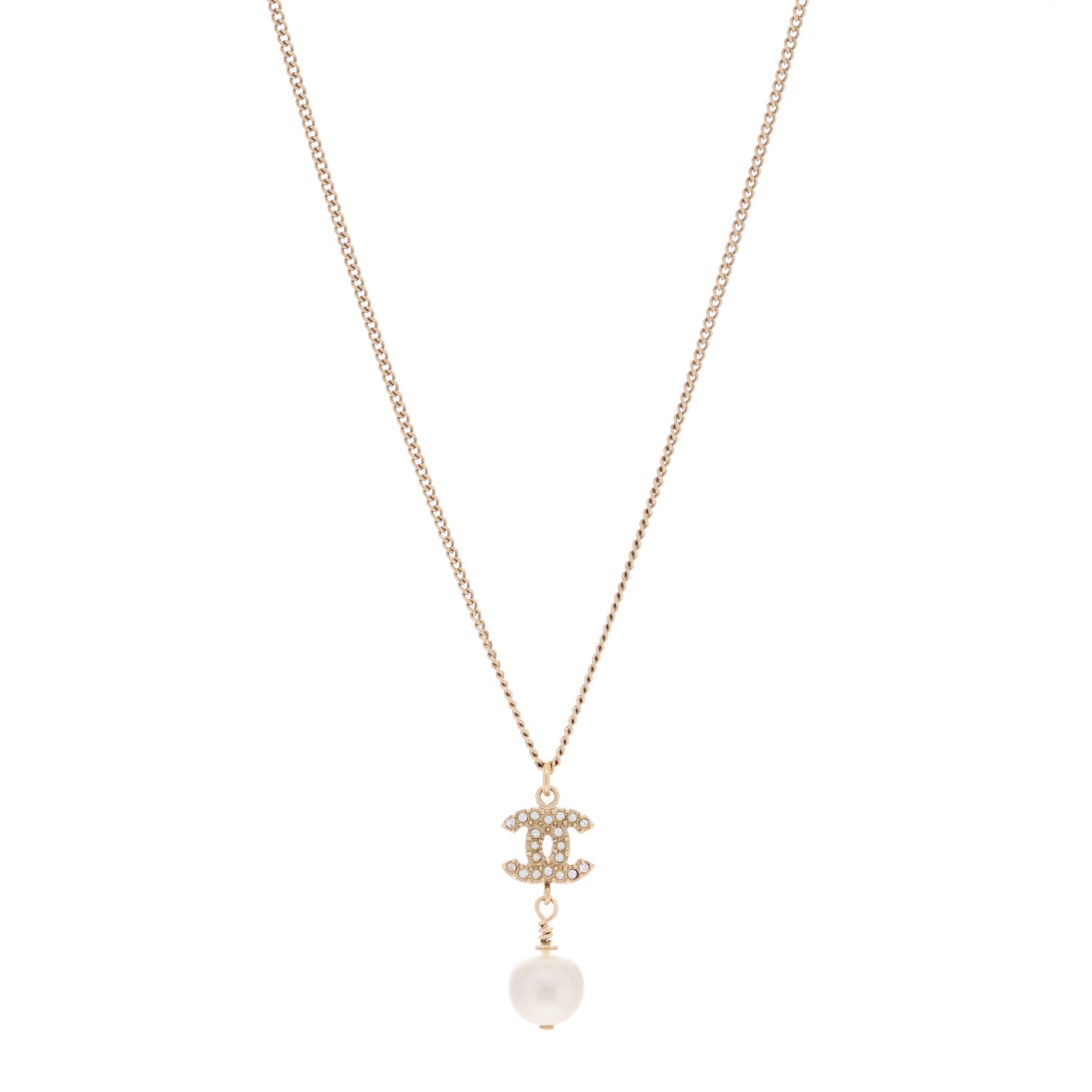 Chanel Crystal Pearl CC Drop Necklace Gold 1 of 3