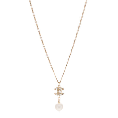 Chanel Crystal Pearl CC Drop Necklace Gold 1 of 3