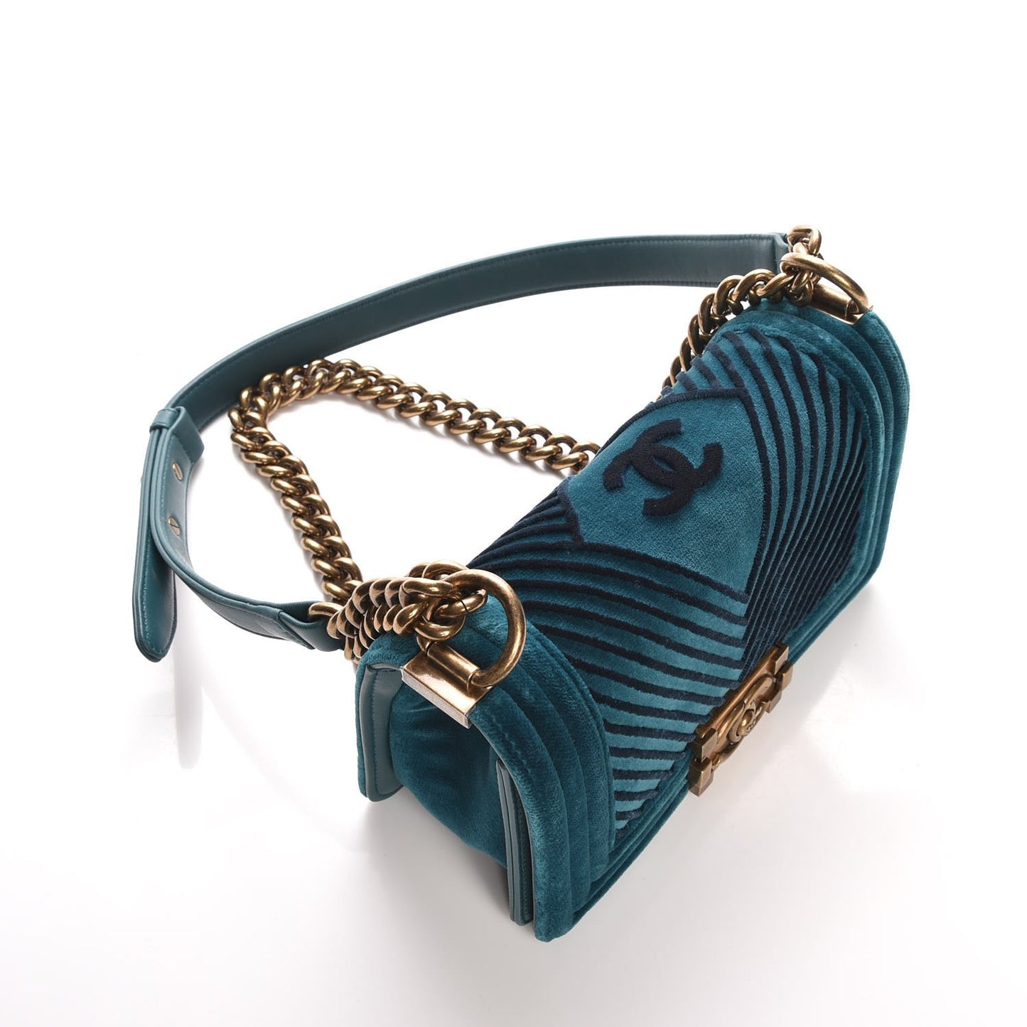 Velvet Chevron Small Boy Flap Peacock Blue
