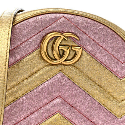 Gucci Metallic Nappa Matelasse Heart Mini GG Marmont Round Shoulder Bag Oro Vecchio Rosa 8 of 11