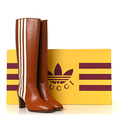 Gucci X ADIDAS Calfskin Elizabeth Knee Boots 38.5 Royal Cognac Great White 11 of 11