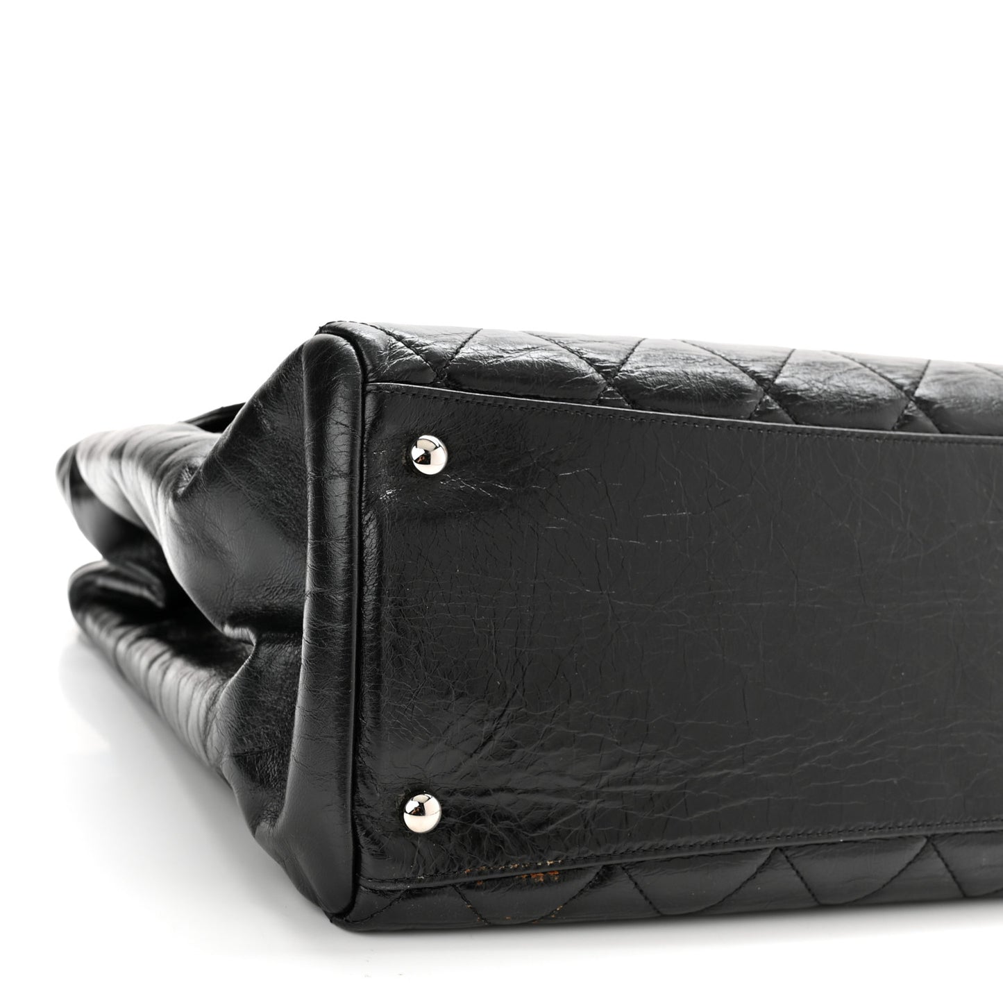 Glazed Calfskin Quilted Large CC Delivery Tote Black
