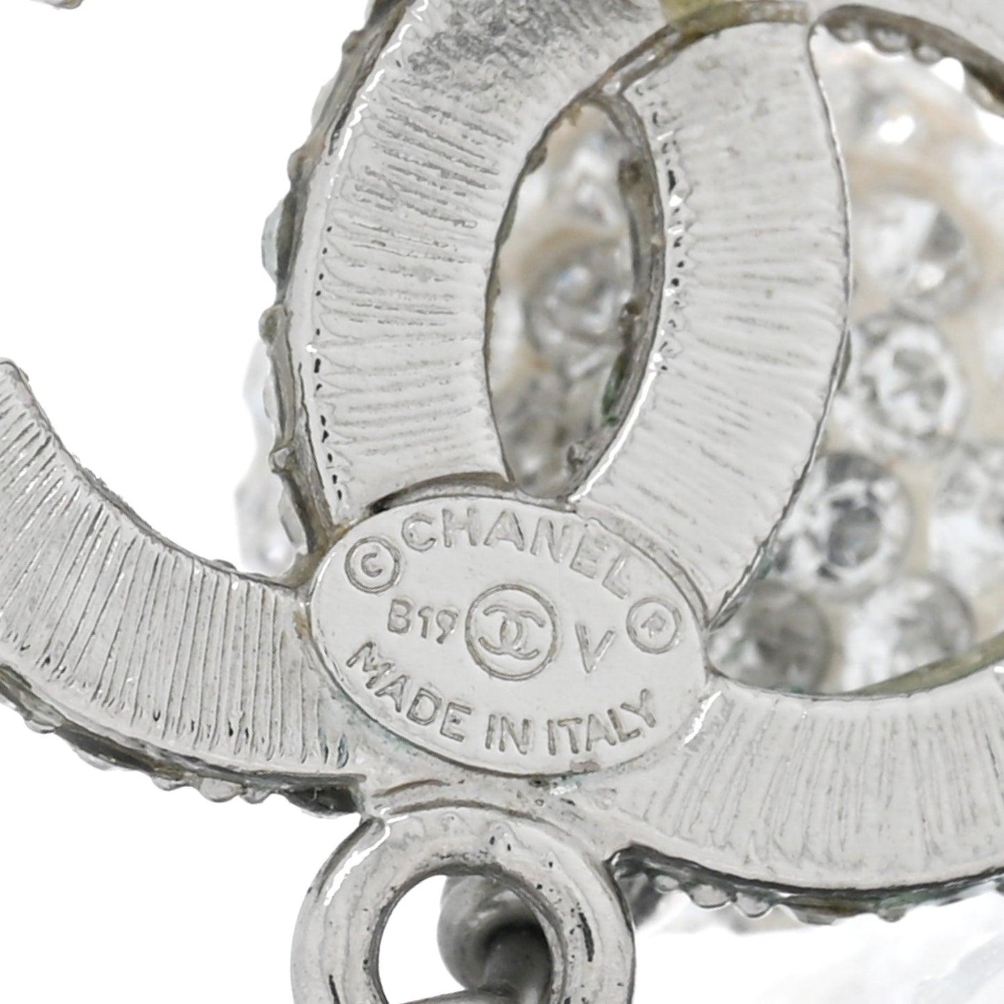 Crystal CC Drop Earrings White Silver