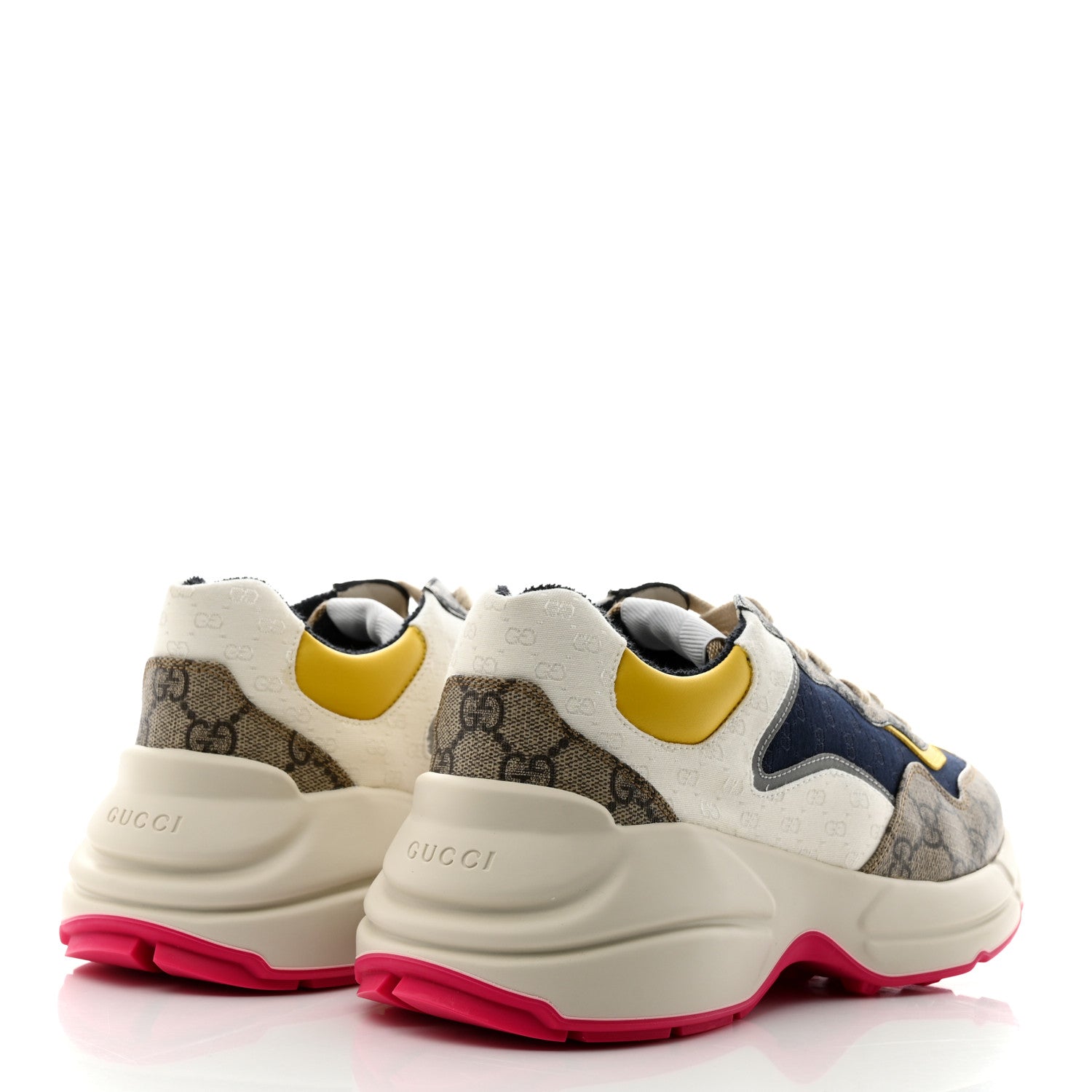 Gucci GG Supreme Monogram Mix Monogram Mens Rhyton Sneakers 6.5 London Blue Beige Sun Yellow 4 of 8
