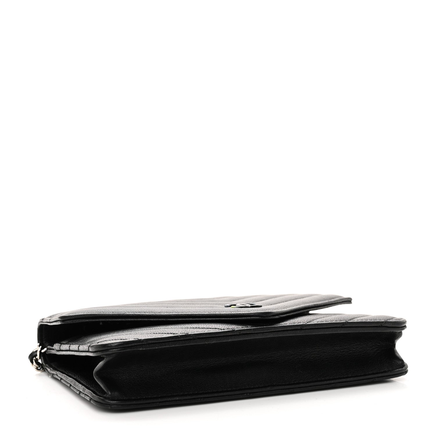 Chanel Sheepskin Chevron Wallet On Chain WOC Black 4 of 10