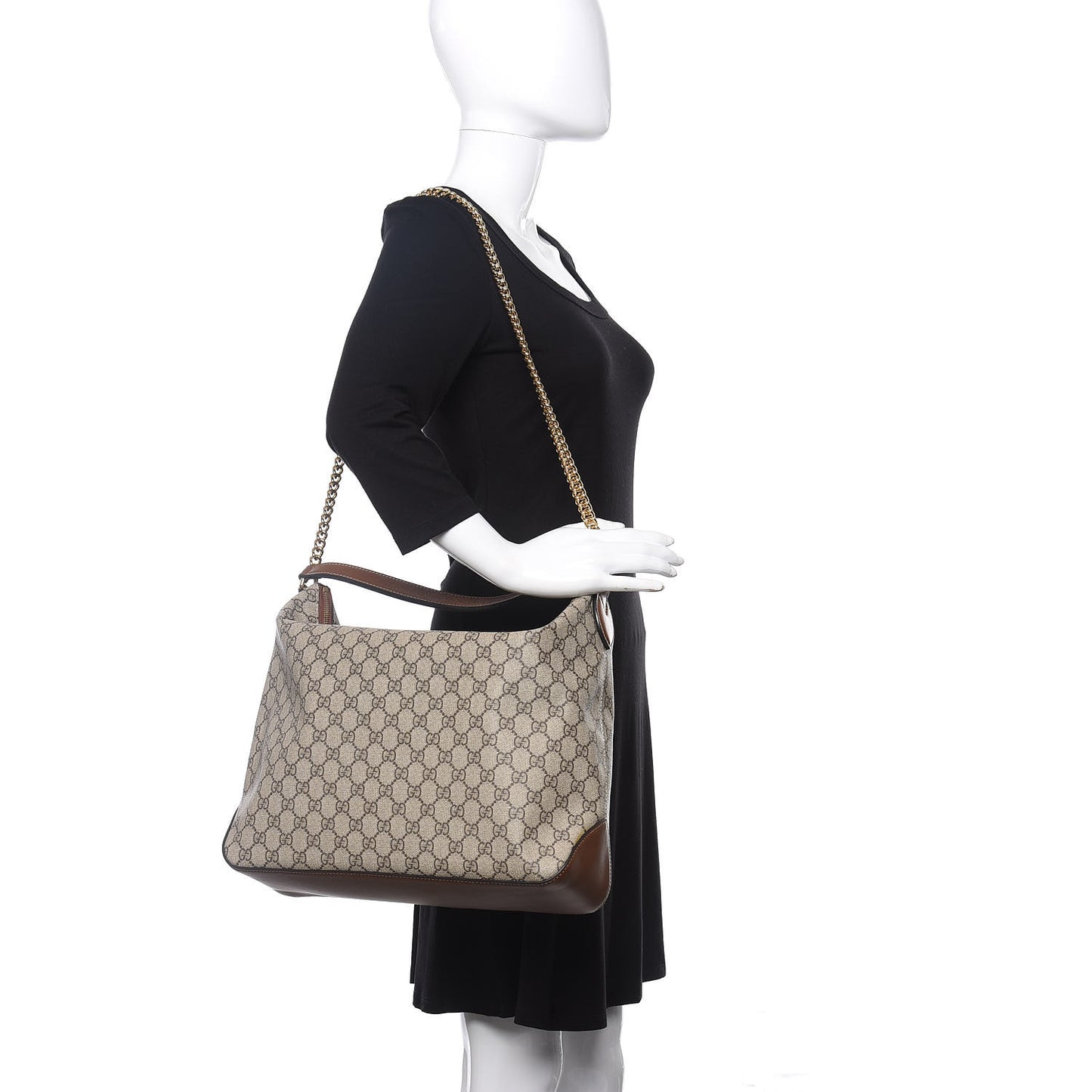 GG Supreme Monogram Large Linea A Hobo Light Brown