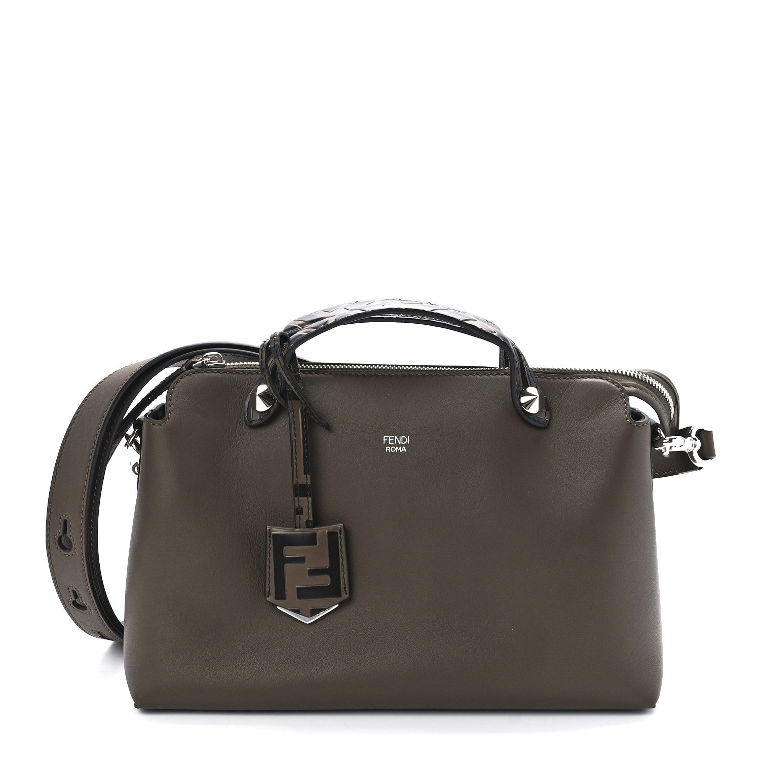 Fendi Vitello Dolce Bi-Color FF 1974 Embossed Medium By The Way Boston Bag Maya Black 1 of 10