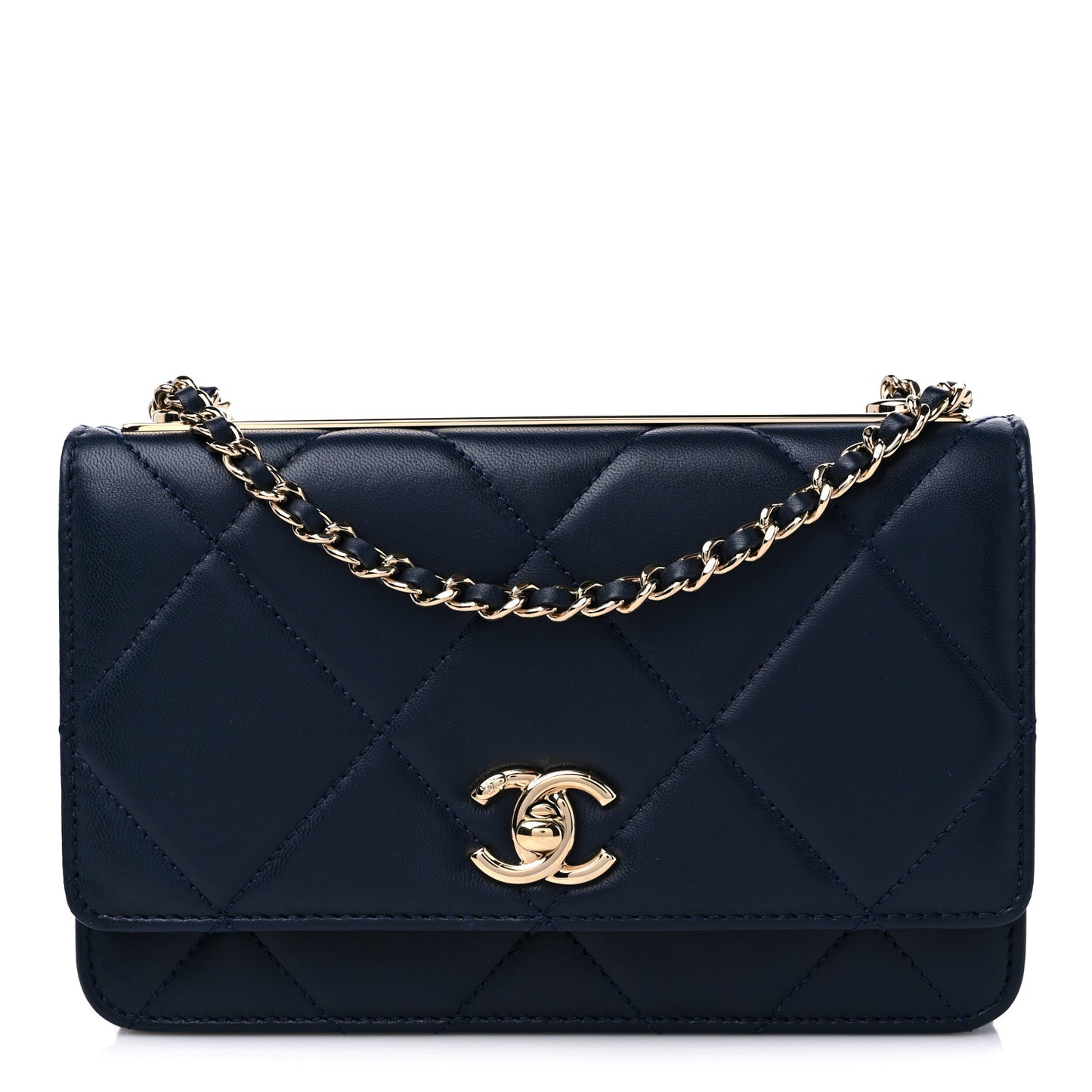 Lambskin Quilted Trendy CC Wallet On Chain WOC Navy
