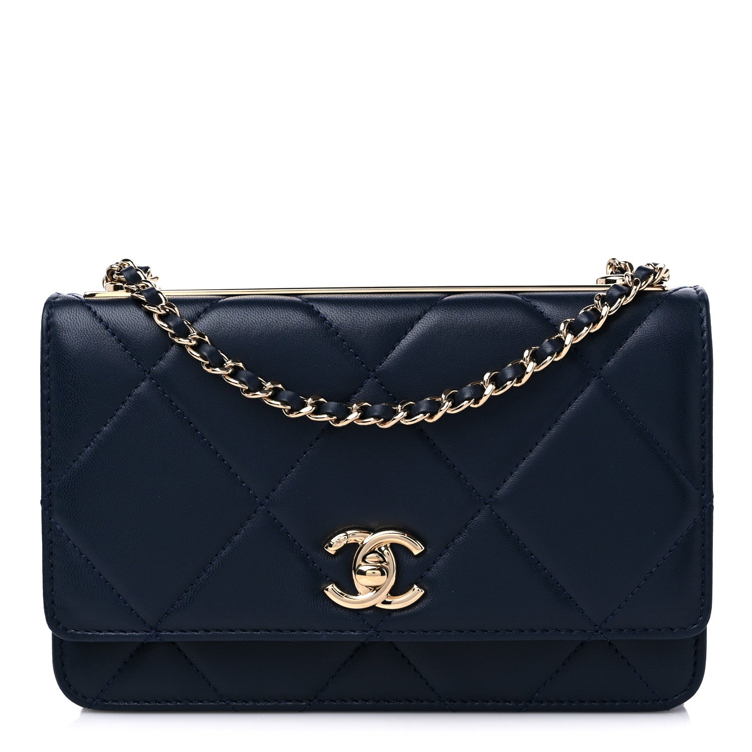 Chanel Lambskin Quilted Trendy CC Wallet On Chain WOC Navy 1 of 14