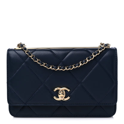 Chanel Lambskin Quilted Trendy CC Wallet On Chain WOC Navy 1 of 14