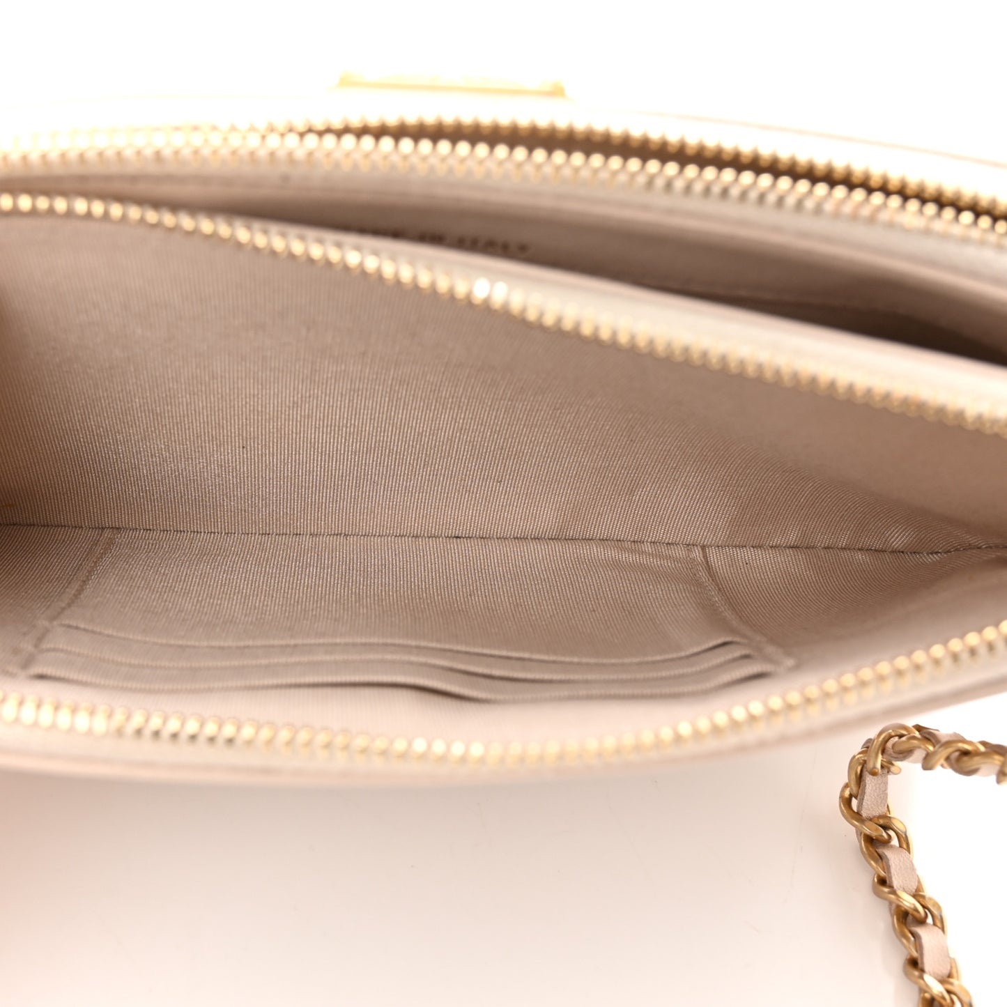 Crumpled Lambskin Chevron Quilted Pleated Small Boy Clutch With Chain Beige