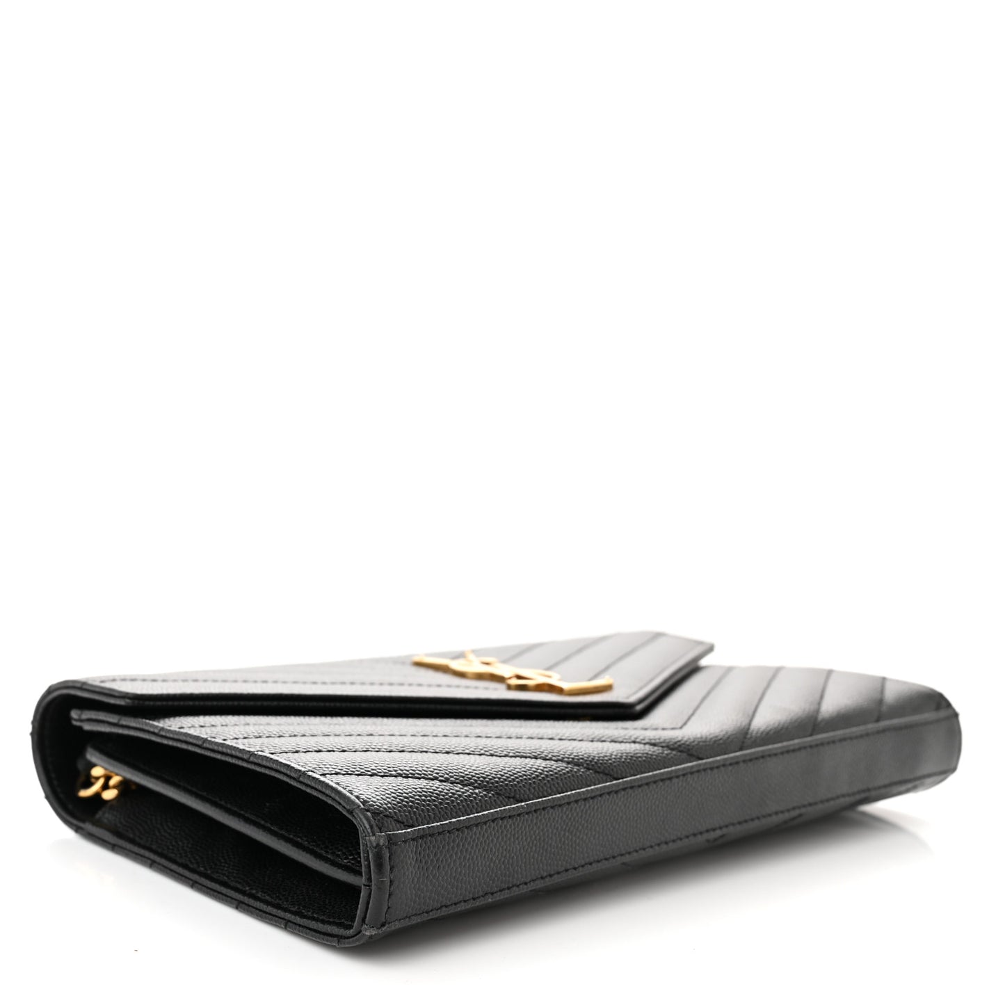 Grain De Poudre Matelasse Chevron Monogram Chain Wallet Black