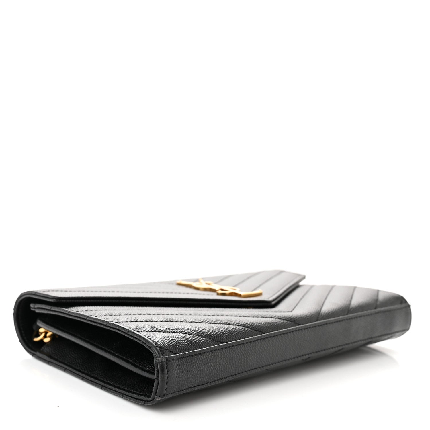 Saint Laurent Grain De Poudre Matelasse Chevron Monogram Chain Wallet Black 4 of 10