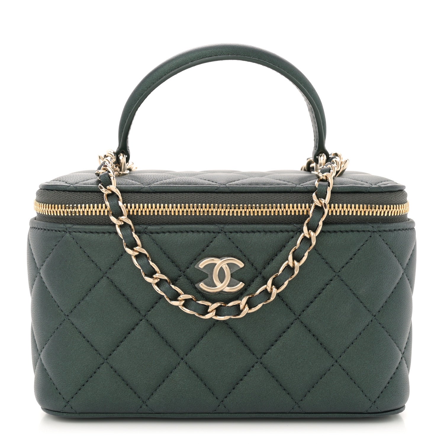 Chanel Iridescent Lambskin Quilted Small Top Handle Vanity Case With Chain Green 1 of 11