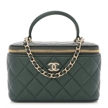 Chanel Iridescent Lambskin Quilted Small Top Handle Vanity Case With Chain Green 1 of 11