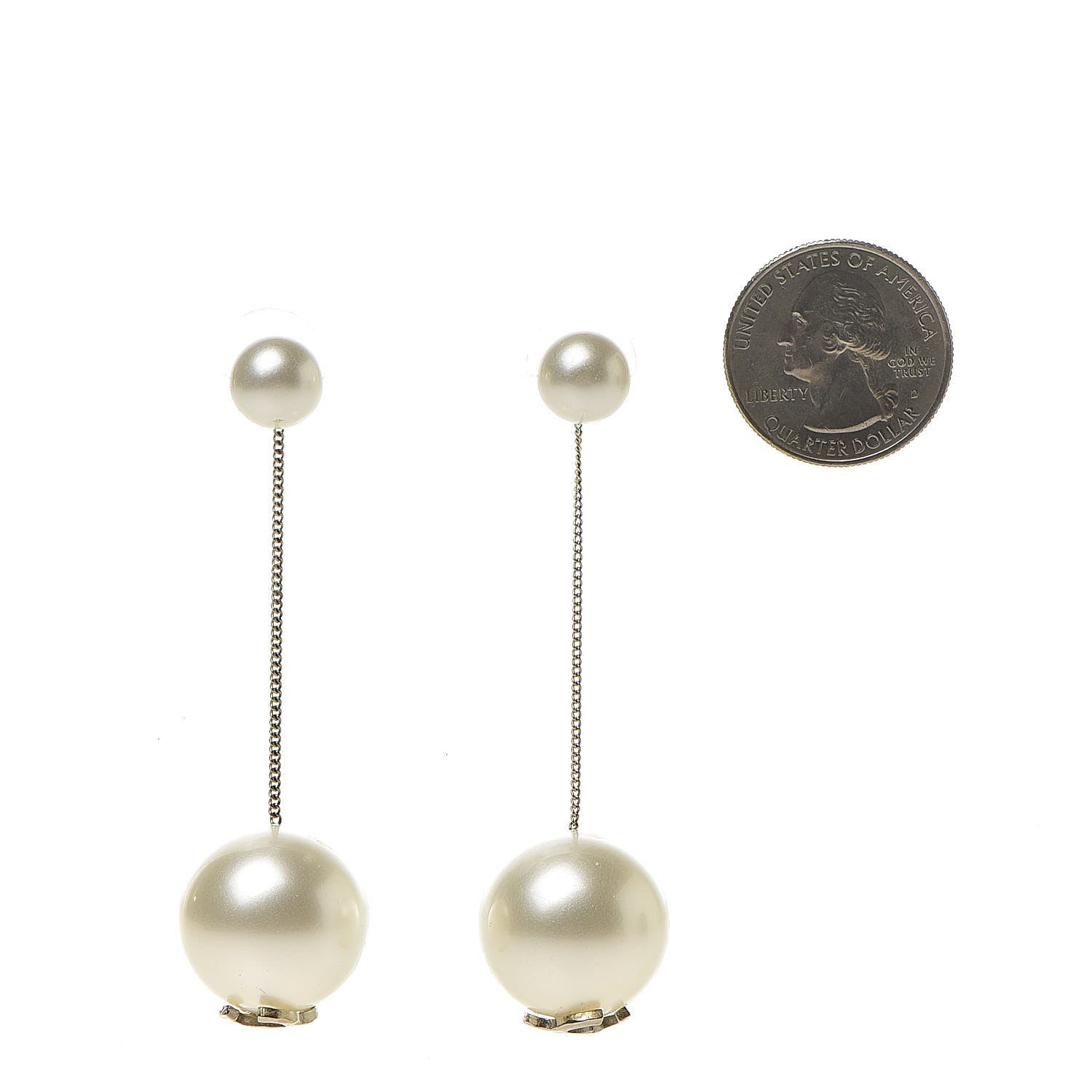 Chanel Crystal Pearl CC Drop Earrings Silver Pearly White 2 of 5