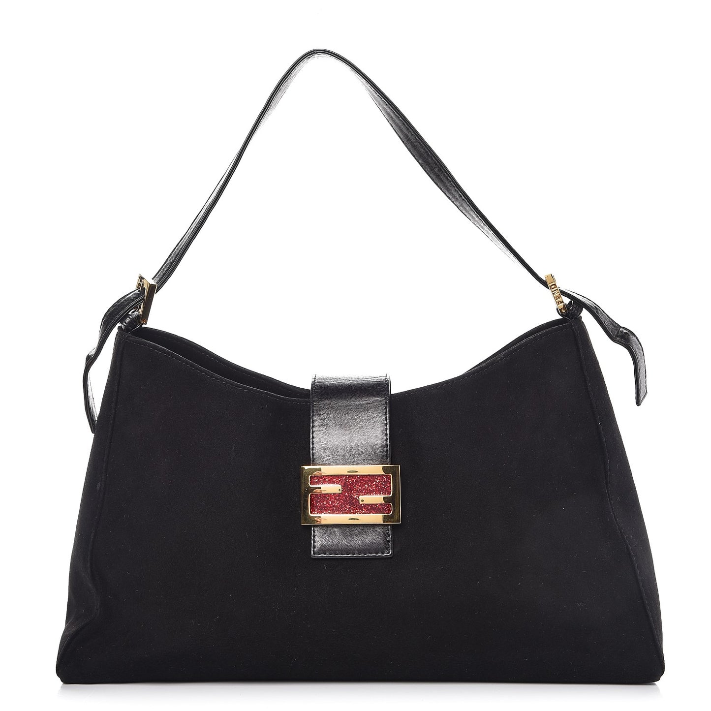 Suede Glitter Shoulder Bag Black
