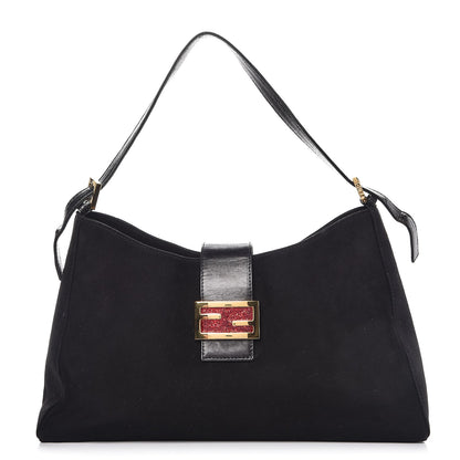 Fendi Suede Glitter Shoulder Bag Black 1 of 7