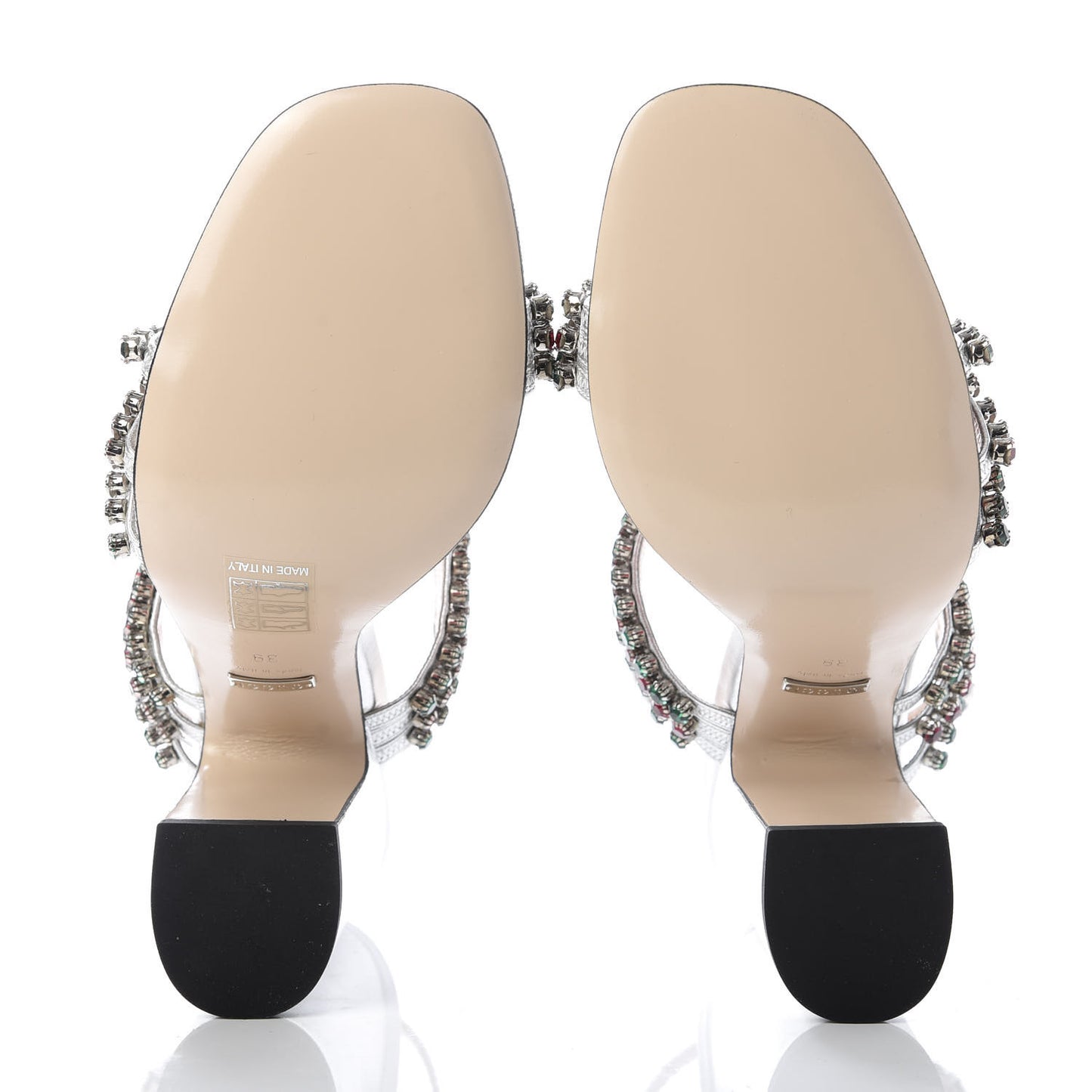 Nappa Silk Crystal Bertie High Heel Sandals 39 Argento