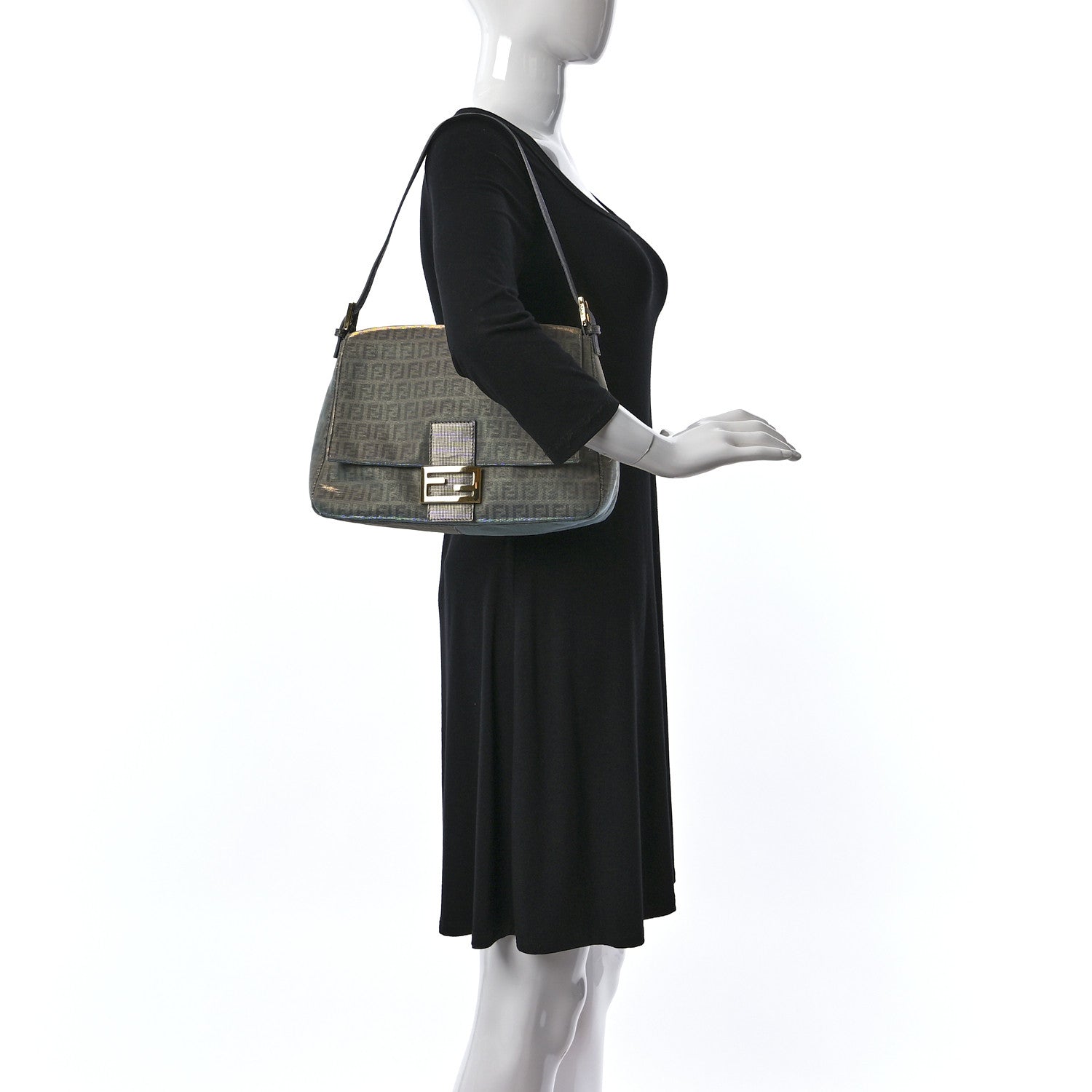 Fendi Metallic Zucchino Canvas Forever Mama Baguette Platinum Light Blue 2 of 9