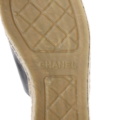 Chanel Goatskin Patent Calfskin CC Espadrille Mules 36 Black 6 of 7