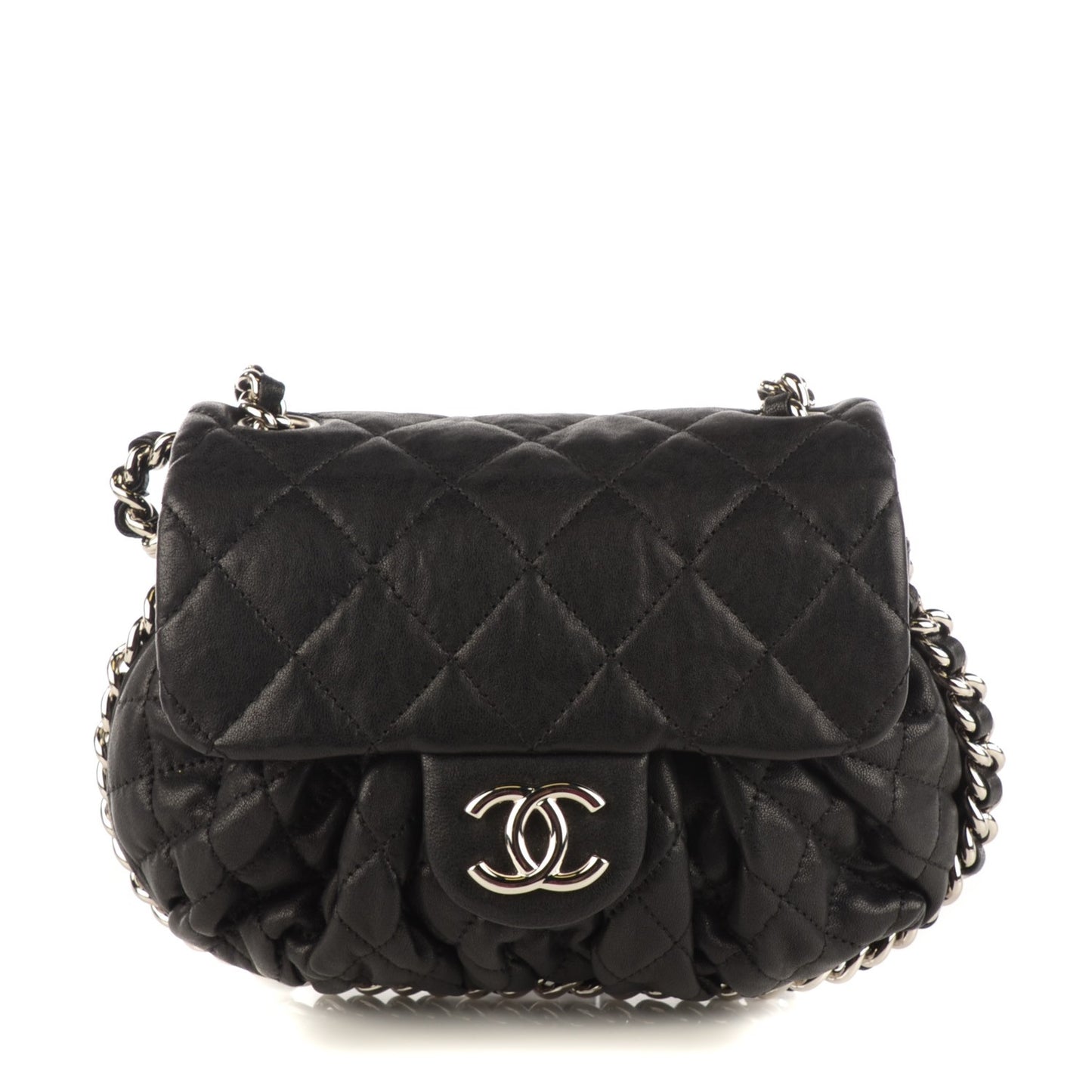 Washed Lambskin Chain Around Mini Flap Black