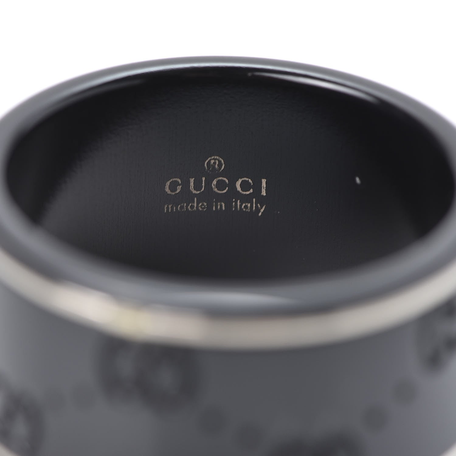Gucci Black Synthetic Corundum 18K White Gold 12mm Icon Band Ring 57 8 3 of 5