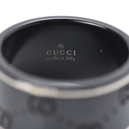 Gucci Black Synthetic Corundum 18K White Gold 12mm Icon Band Ring 57 8 3 of 5