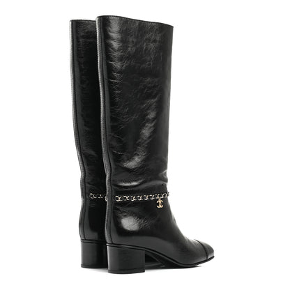 Chanel Crumpled Calfskin Cap Toe Chain Boots 38 Black 4 of 9