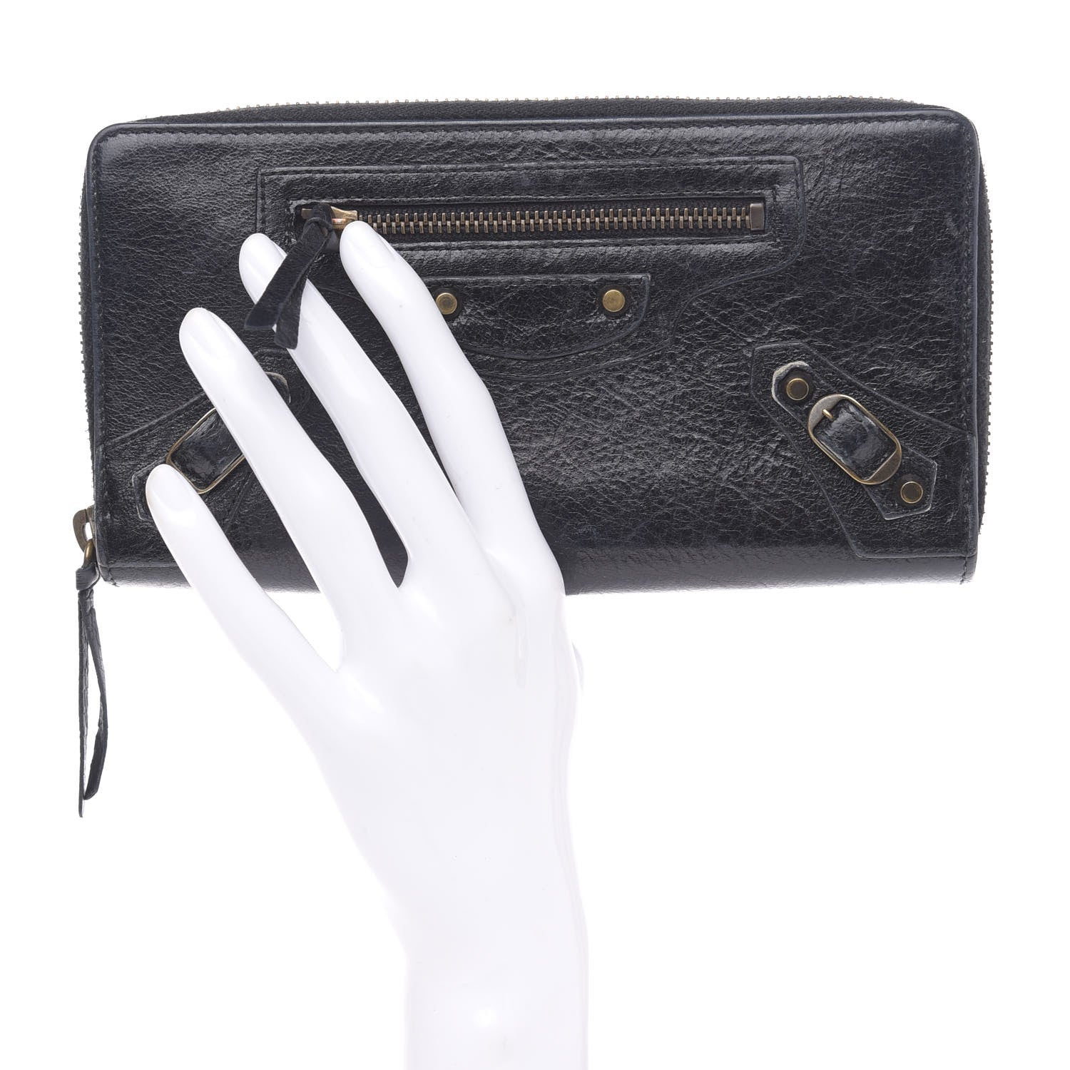 Balenciaga Agneau Classic Silver Hardware Continental Zip Around Wallet Black 2 of 8