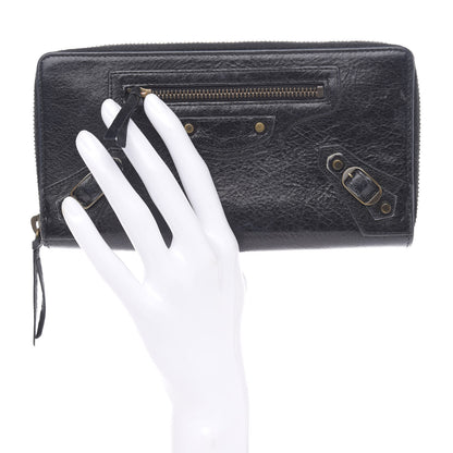 Balenciaga Agneau Classic Silver Hardware Continental Zip Around Wallet Black 2 of 8