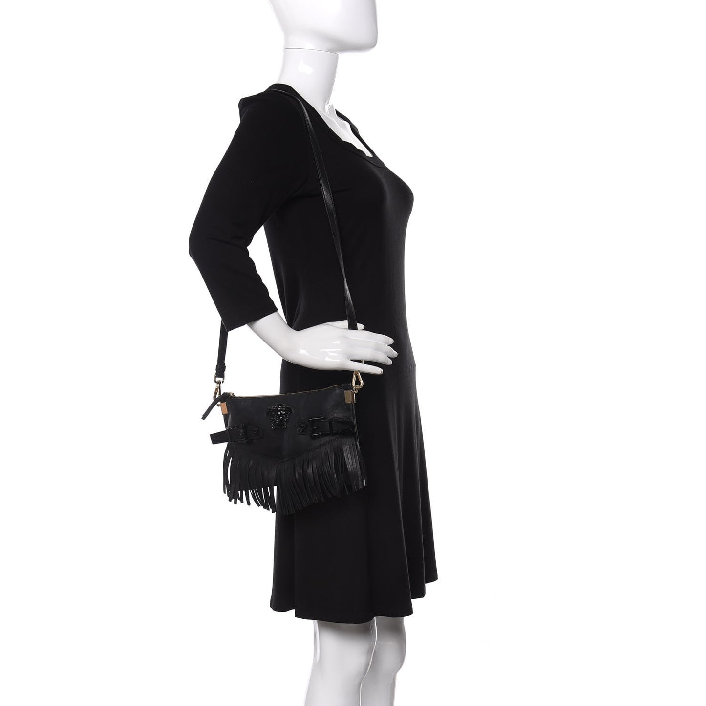 Calfskin Palazzo Fringe Crossbody Bag Black