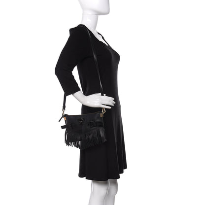 Versace Calfskin Palazzo Fringe Crossbody Bag Black 2 of 9