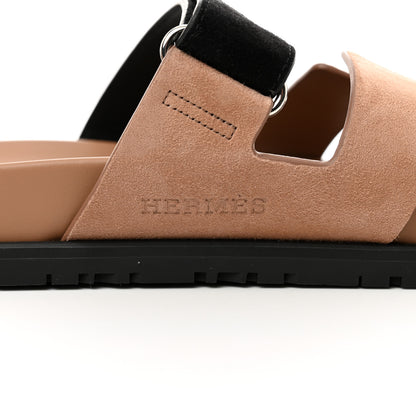 Hermes Suede Goatskin Womens Chypre Sandals 41 Rose Perle Black 9 of 10