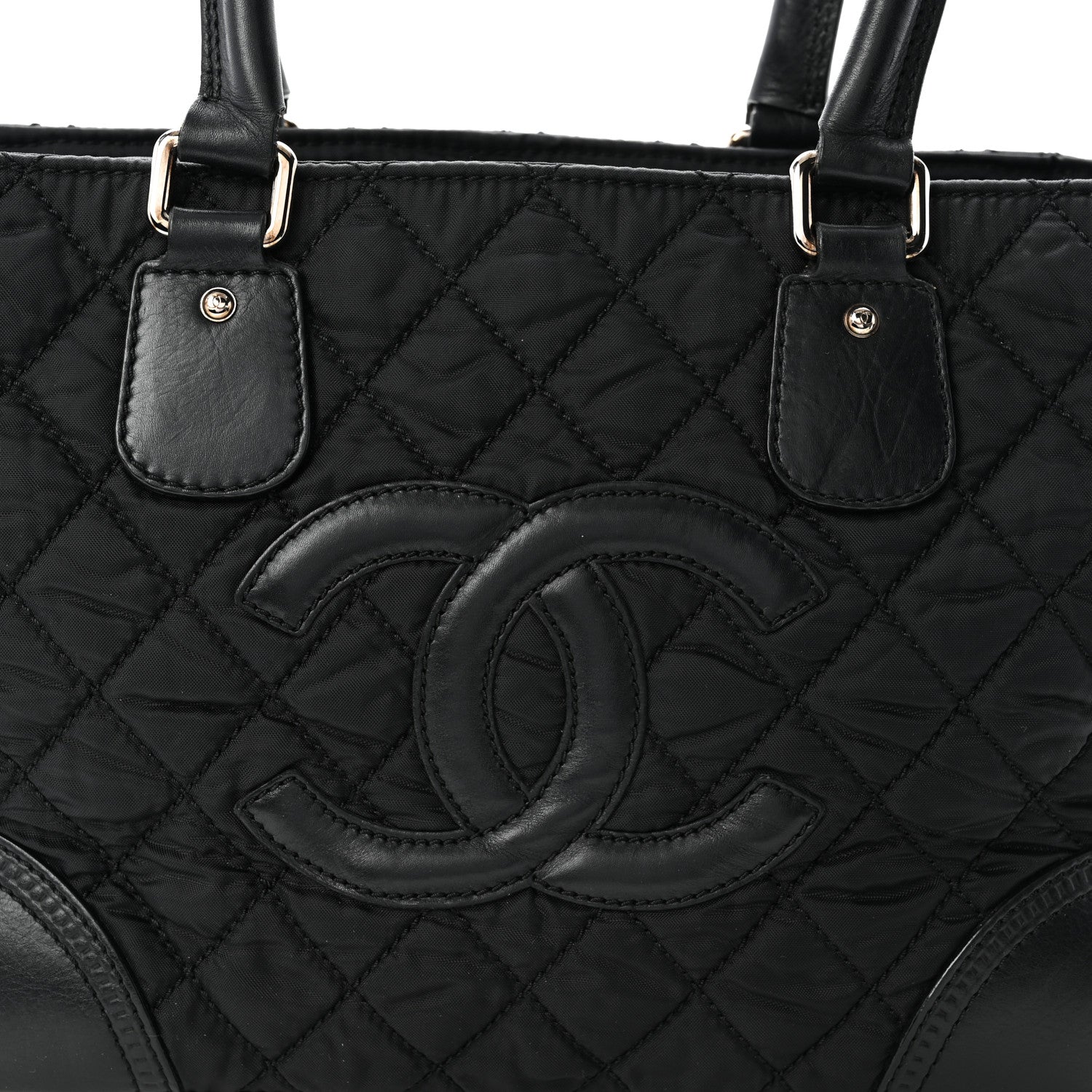 Chanel Nylon Calfskin Quilted CC Paris New York Tote Bag Black 8 of 12