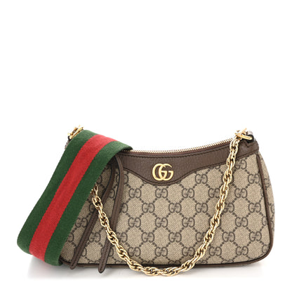 Gucci GG Supreme Monogram Textured Dollar Calfskin Web Small Ophidia GG Handbag Beige Ebony New Acero 1 of 11