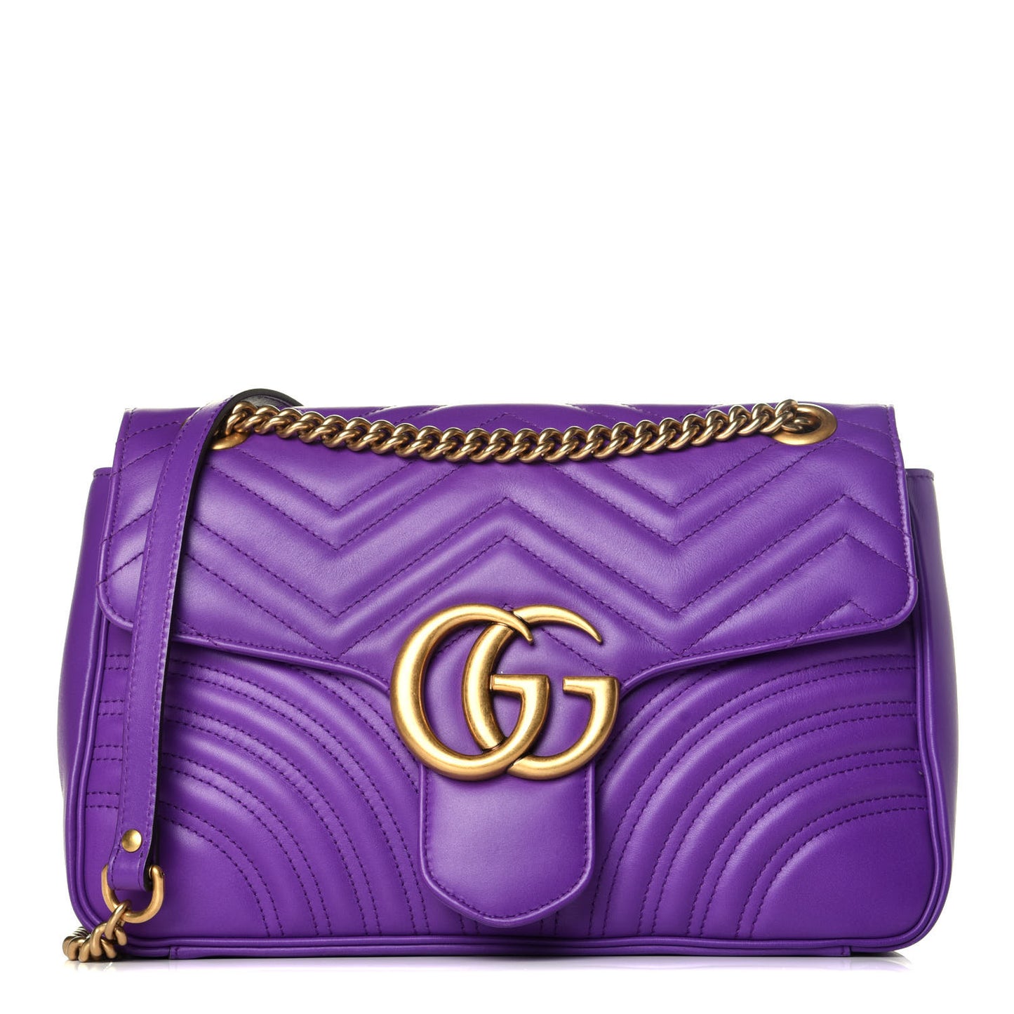 Calfskin Matelasse Medium GG Marmont Shoulder Bag Shine Purple
