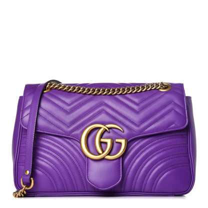 Gucci Calfskin Matelasse Medium GG Marmont Shoulder Bag Shine Purple 1 of 9
