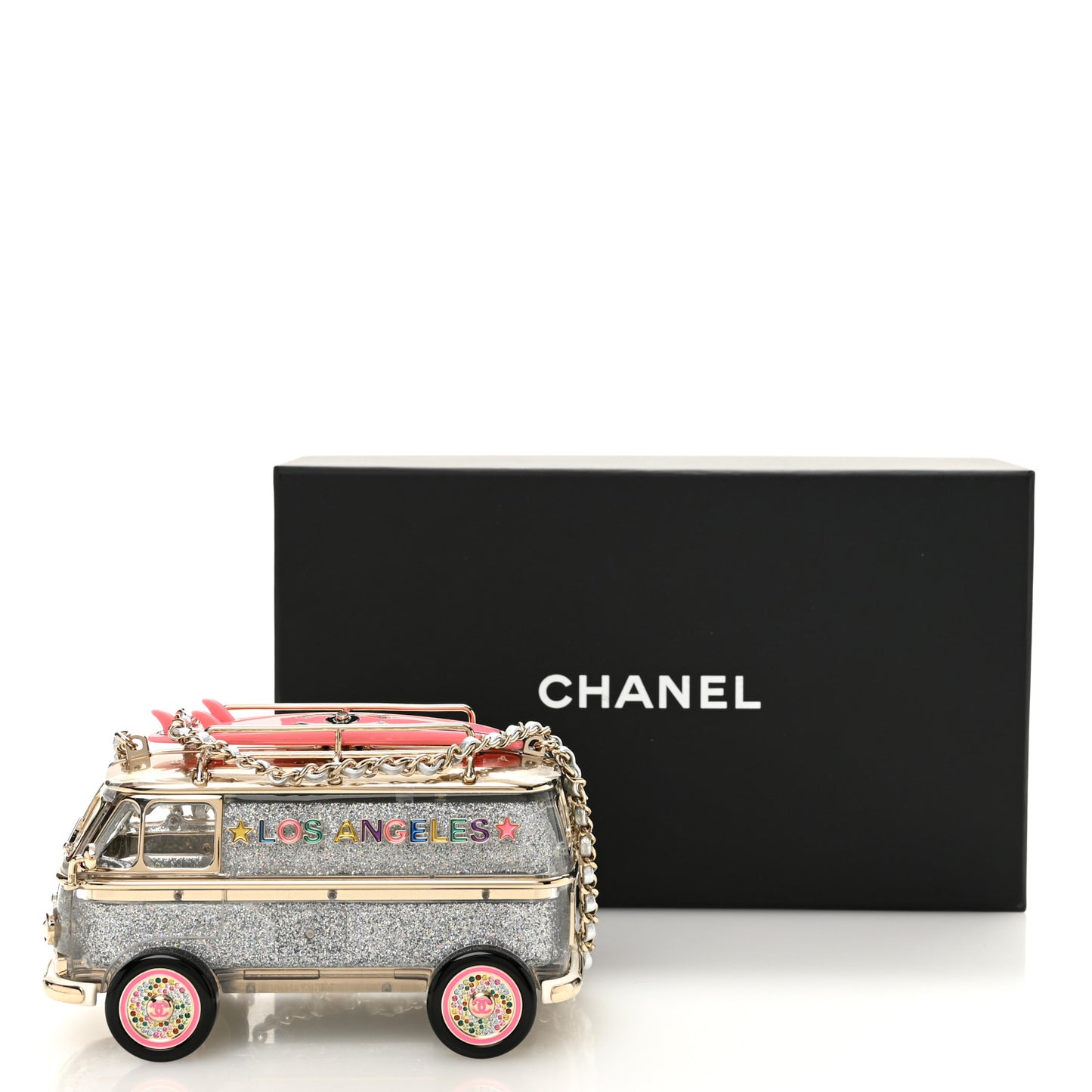Plexiglass Crystal Glitter Los Angeles Mini Van Minaudiere Silver Gold Pink