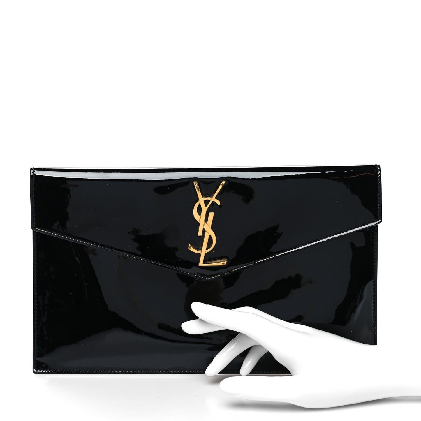 Patent Calfskin Monogram Uptown Clutch Black